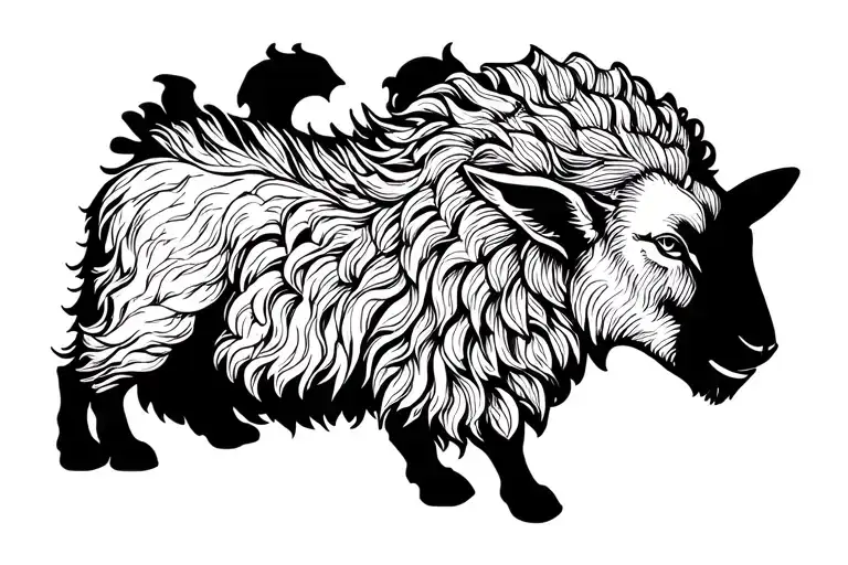 Blacked Out Lamb With A Shadow Which Looks Like A Lion