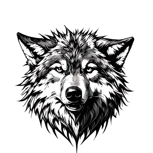Lone Wolf With Details Line Art