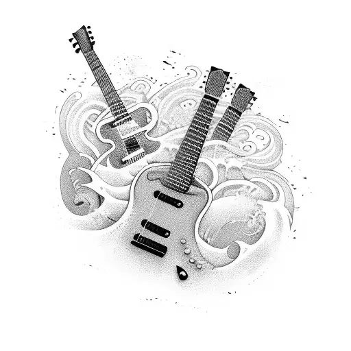 A Guitar Made Of Waves Crashing On A Beach