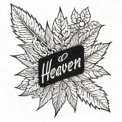 The Word Heaven With A Weed Leaf Wrapped Around It
