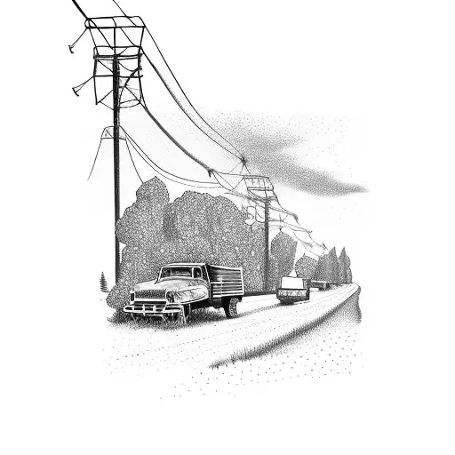 Semi Driving Down Farm Country With Power Lines