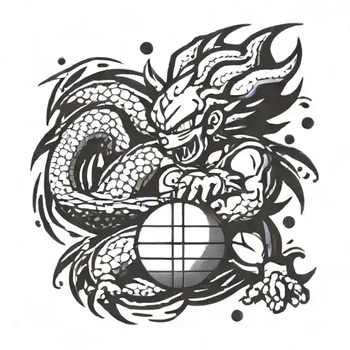 A Blackwork Tattoo Of The Dragon Ball Z Logo With A Pixelated Design