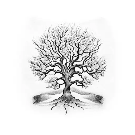 Tattoo Linework Oak Tree