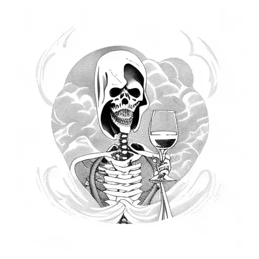 Grim Reaper Leaning On A Grave Stone Holding A Glass Of Wine
