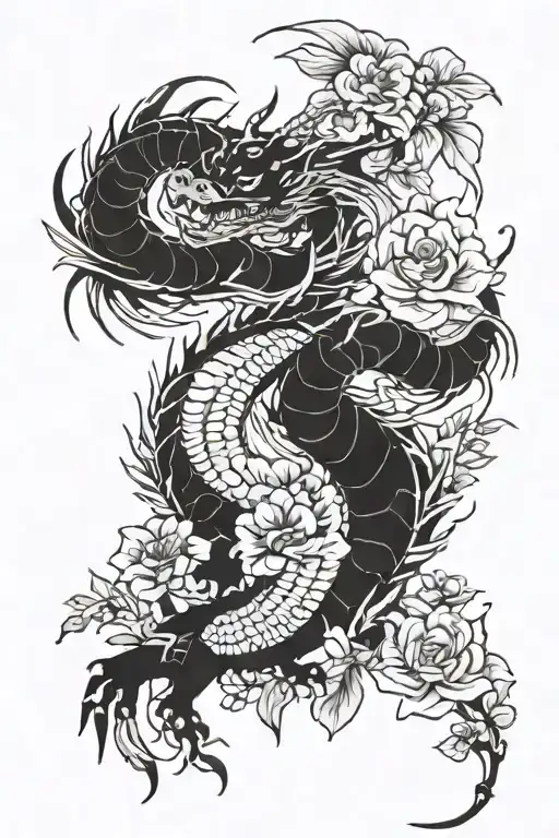 Chinese Dragon And Flowers