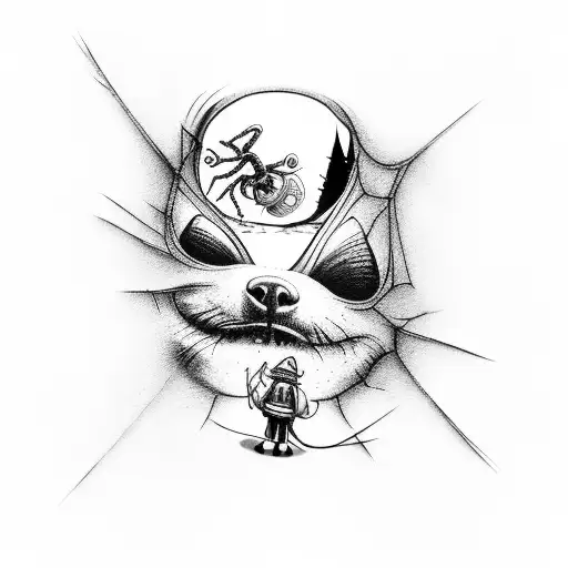 A Tim Burton-inspired Scene Of A Firefighter Rescuing A Dog From A Spider's Web