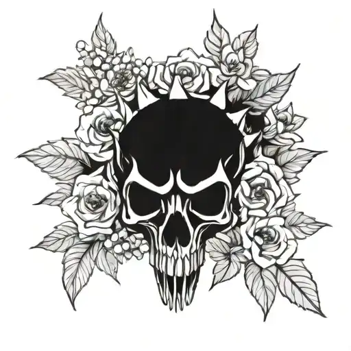 Stegosaurus Skull With Flowers Intertwined