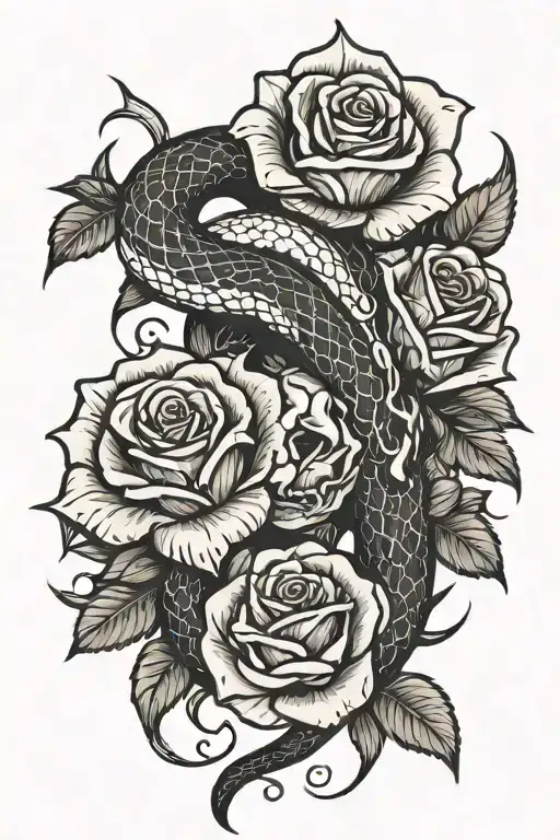 Snake Wrapped In Knife With Roses