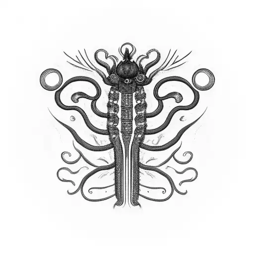 Black Centipede With Red Lycoris Radiata