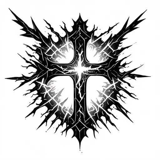 Gothic Cross With Lightning Shaped Cyber Sigilism Around It
