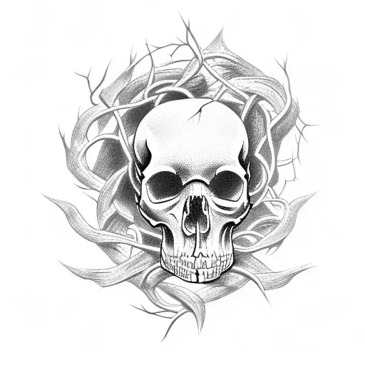 A Dark And Twisted Vine With Thorns Wrapping Around A Skull