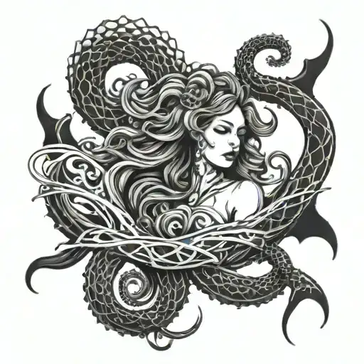 The Kraken Ruler Of The Sea Wrapped Around A Beautiful Girl