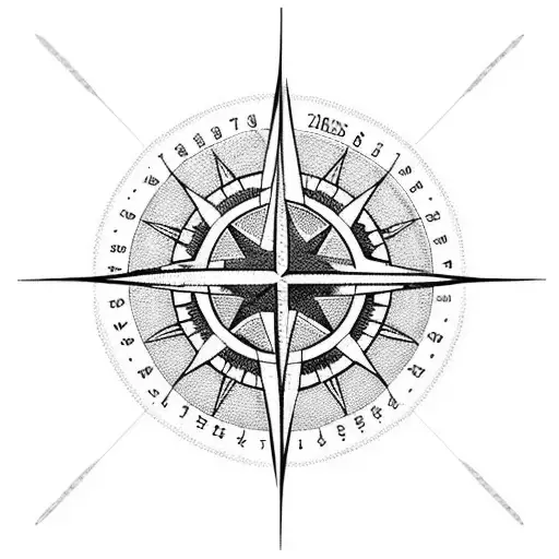 A Blackwork Design Of A Compass With Family Members' Birthdates As Coordinates
