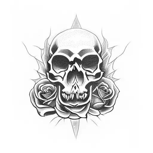 Skull Fire Mouth Snake Roses