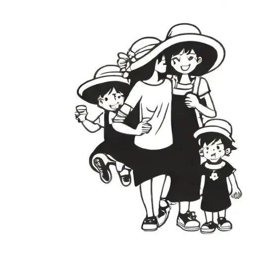 A Cute Cartoon Version Of A Mom And Her Two Kids Having A Fun Day Out With Friends