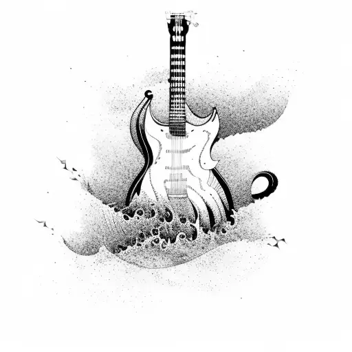 A Guitar Transforming Into A Wave Crashing On A Beach