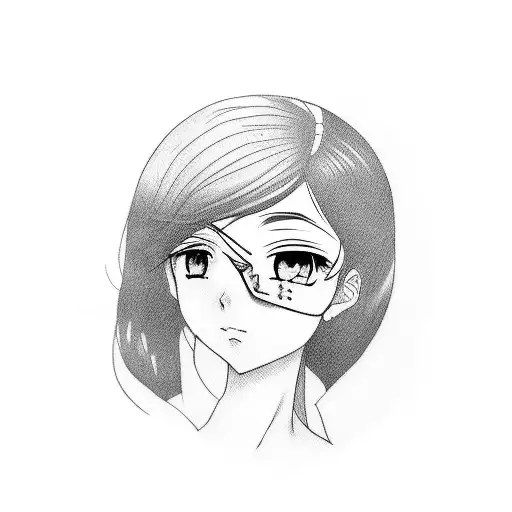 A Blackwork Tattoo Of A Female Anime Character Holding A Paintbrush