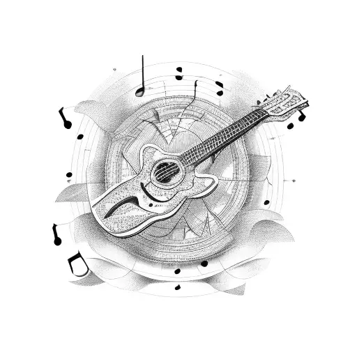 A Guitar With A Road Map As The Body And Musical Notes As The Strings