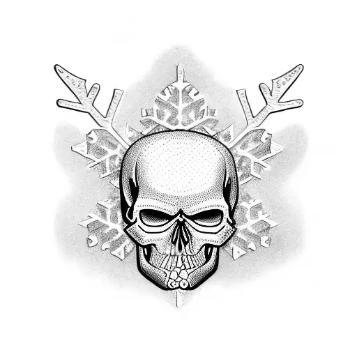 Realistic Skull With Snowflakes