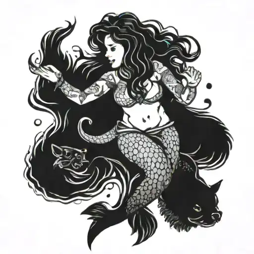 Mermaid Playing With A Chow Chow Dog Underwater