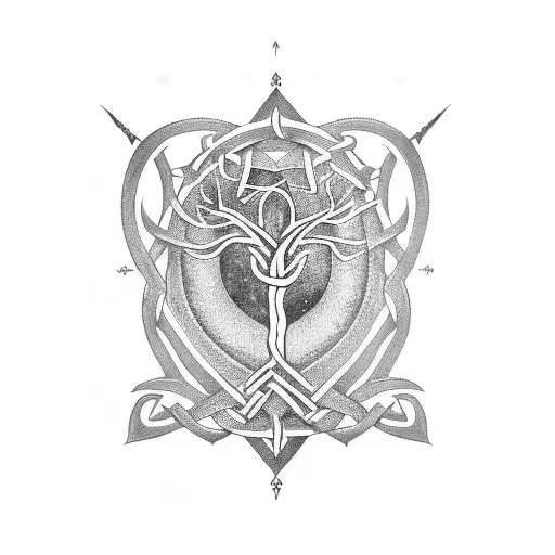 A Detailed Silhouette Of The Tree Of Gondor Intertwined With Viking Runes
