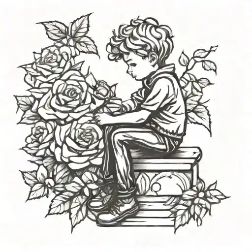 Little Prince Sitting Looking At The Rose