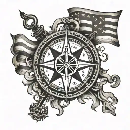 Nautical Star Compass With American Flag And We The People In Old English Script