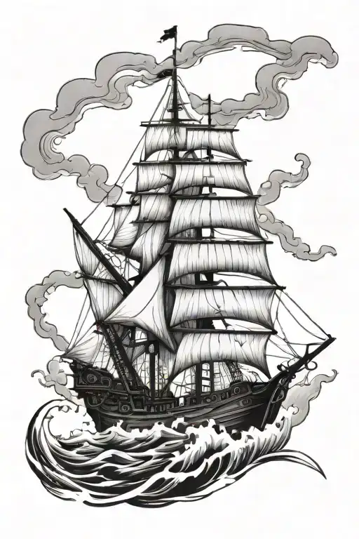 Pirate Ship Sailing Through Stormy Seas