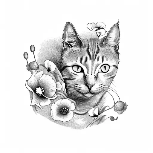 Cat With Poppies