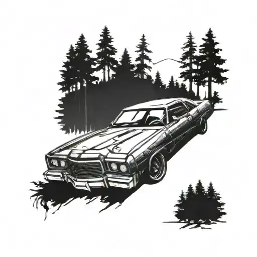 View Of A Car With A Forest In The Background From The Game