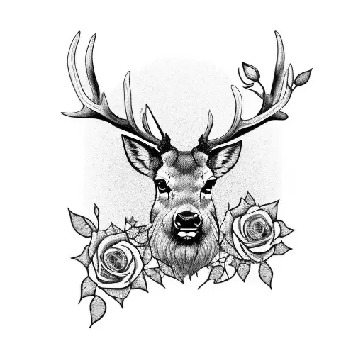 Stag With Roses For A Male In Black And White For