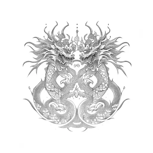 Traditional Japanese Dragon In Blackwork Style