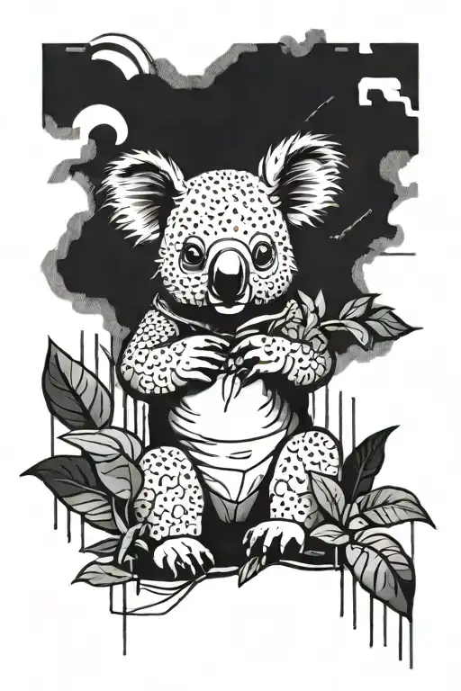 Cyberpunk Koala Holding Eucalyptus