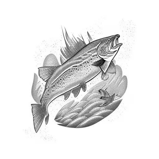 Beautiful Rainbow Trout Jumping Out Of A Mountain Stream With A Fisherman On The Bank