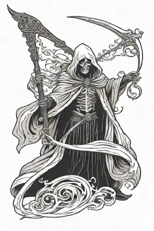 A Dark Tall Reaper In A Cloak Looking At You Pointing And Holding A Long Scythe