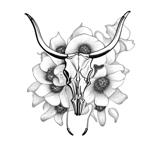 Longhorn Skull With Flowers