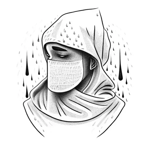 Man Walking In Rain With Hood Up