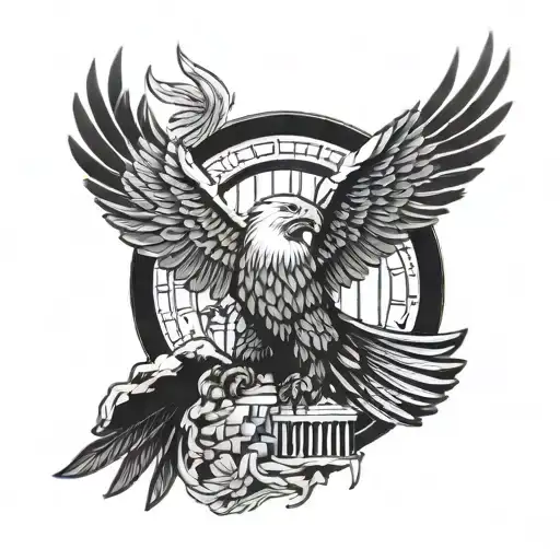 Eagle And Greek Parthenon On The Full Arm With A Wolf On The Forearm