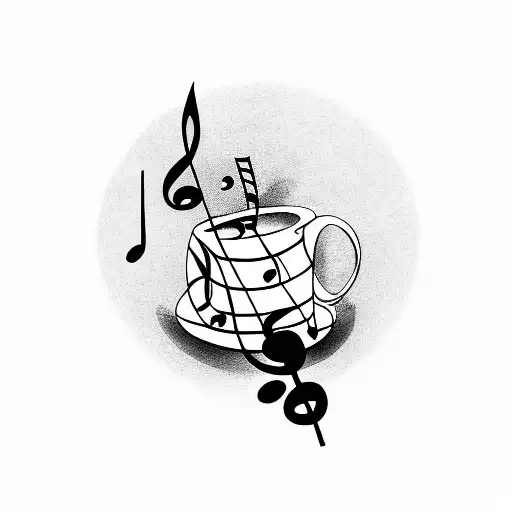 A Coffee Cup With Musical Notes Pouring Out Of It