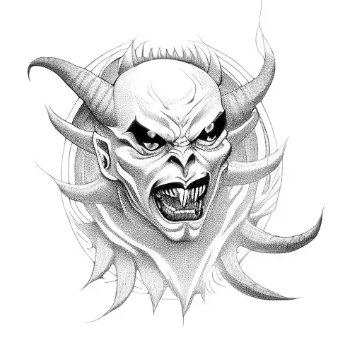 A Demon With A Sinister Smile Surrounded By Black Flames