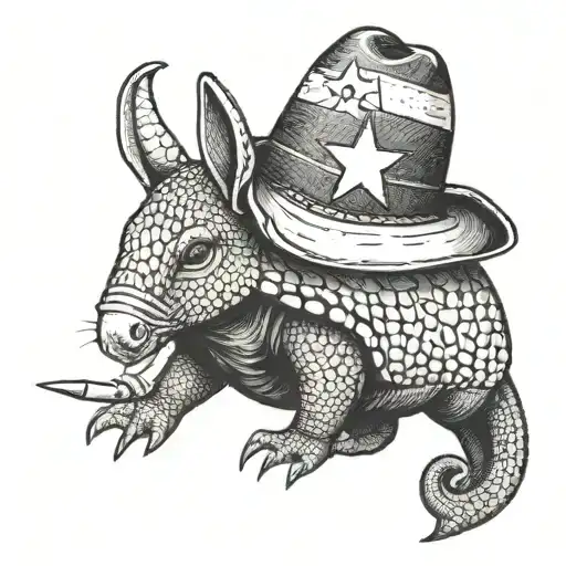 Armadillo Holding A Texas Flag With A Cowboy Hat On Its Head