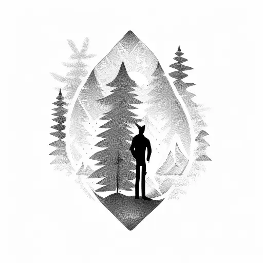 Silhouette Of A Man Alone In Front Of A Campfire In A Forest