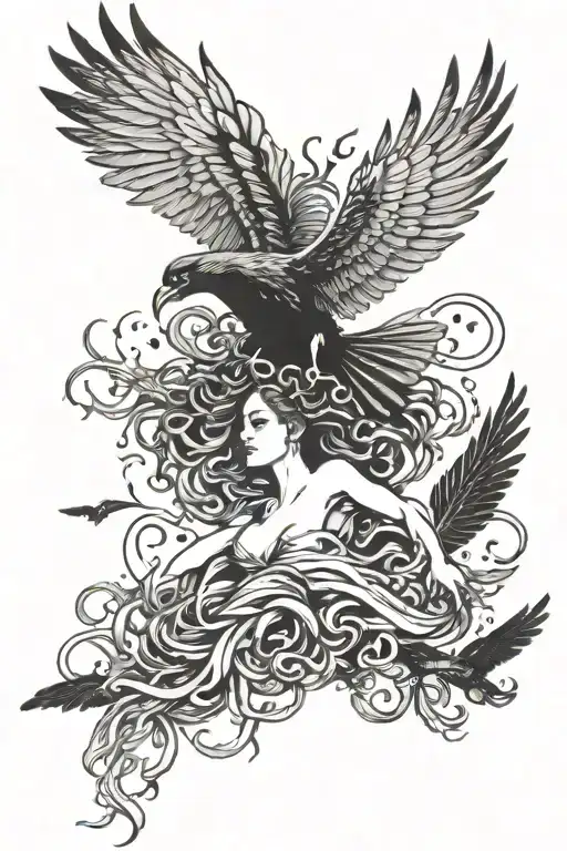 Medusa And Ravens Flying