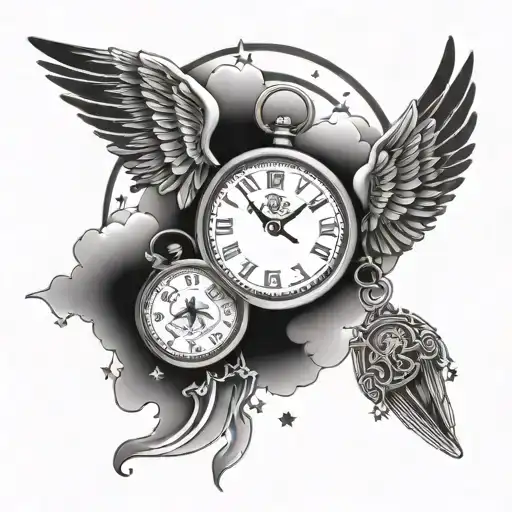 Cloud And Stars And Angel Wings And Stop Watch