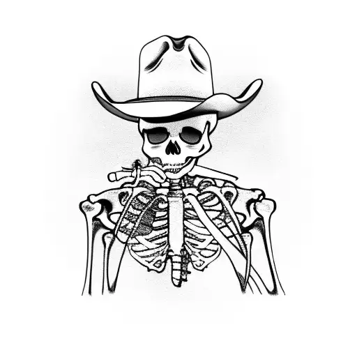 Skeleton Smoking A Cigarette In A Cowboy Hat
