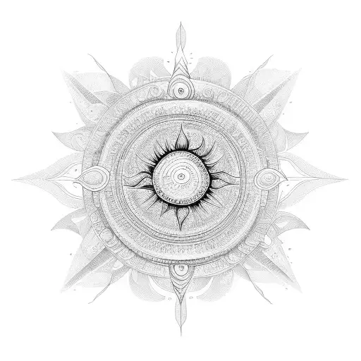 A Psychedelic Sun With Intricate Patterns And Geometric Shapes