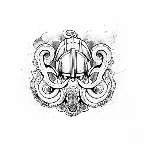 An Intricate Octopus Wrapping Around A Firefighter Helmet
