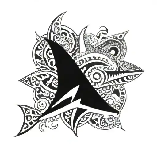 Polinesia Maori Shark And Trible Abstract Coloured