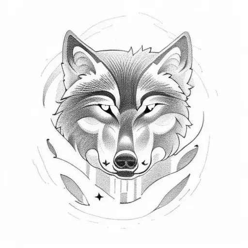 A Hawaiian-style Tattoo Of A Wolf Howling At The Moon