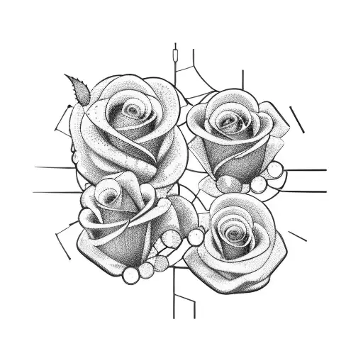 A Blackwork Tattoo Of A Rose Entangled With Gears And Mechanical Elements